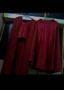 Maroon Kurta Set with Skirt and Jacket