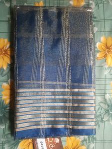 Elegant Blue & Gold Striped Saree