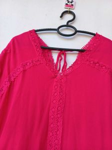 Vibrant Pink Lace Trim Top