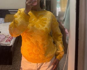Cozy Yellow Floral Knit Sweater