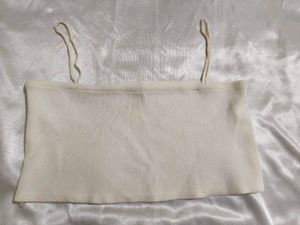 Cream Ribbed Spaghetti Strap crop top