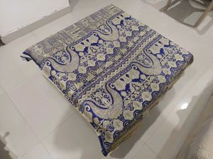 Elegant Blue &amp; Gold Brocade Pure Silk Saree