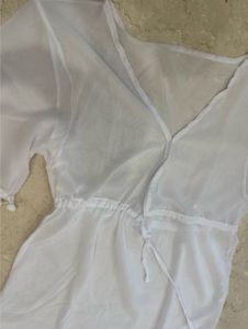 Sheer White Pom-Pom Swim Cover-Up