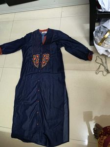 Stylish Embroidered Denim Kurta