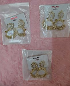 Elegant Palak Earrings - White &amp; Gold (3-set combo