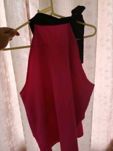 Chic Fuchsia Halter Top with Black Bow Accent