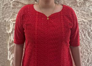 Red Embroidered Kurta