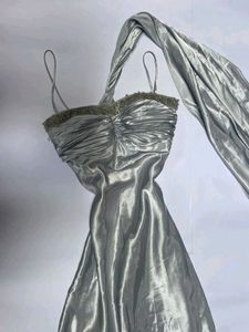 dupata Silver Halter Neck Dress with Scarf
