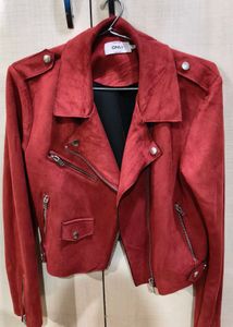 Red Suede Biker Jacket
