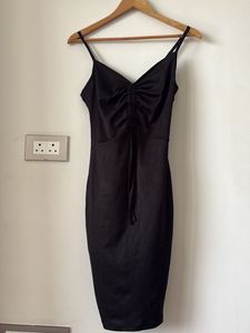 Chic Black Ruched Spaghetti Strap Dress
