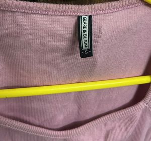 Pink Ribbed Square Neck Crop Top