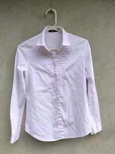 Women's Pink Pleated Collared Shirt