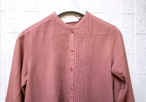 New with tag Korean Pink Pleated Button-Up Blouse