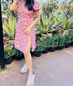 Pink Ditsy Floral Midi Dress