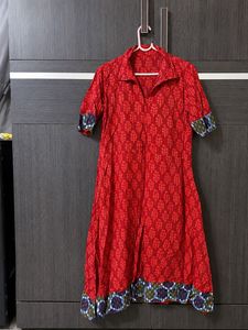 Red Printed Anarkali Cotton Kurti | Ethnic Wear