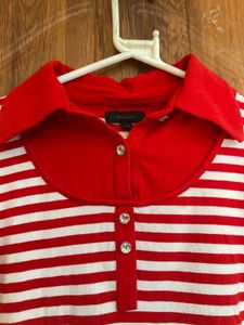 Red &amp; White Striped Polo Shirt