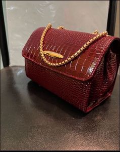 🐙Burgundy Croc-Embossed Chain Bag