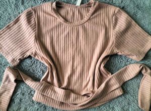 Peach Ribbed Tie Top