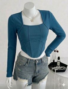 Stylish Blue Square Neck Top