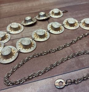 Gold Tone Straw Hat Chain Belt