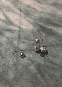 Silver Tone Ball &amp; Cube Drop Earrings