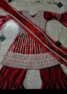heavy zari work pure georgette kurta sharara set