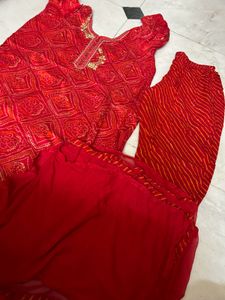 Red Bandhani Print Kurta Set