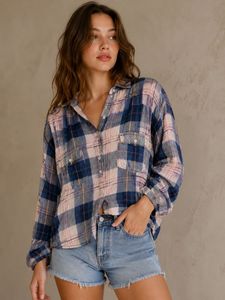 Casual cropped Plaid Button-Up Shirt