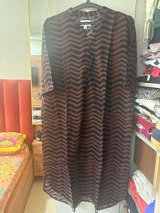 marks & spencer pure linen Brown Chevron Print K