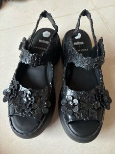 Black Floral Platform Sandals