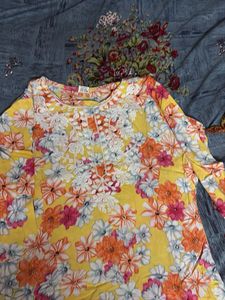 Yellow Floral Print Kurta