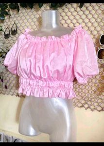 Pink Puff Sleeve Off-Shoulder Top