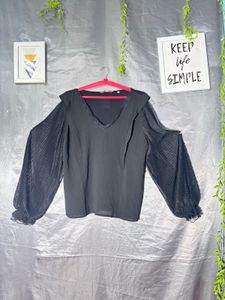 Elegant Black Blouse with Puff Sleeves