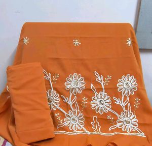 Orange Embroidered Dress Material