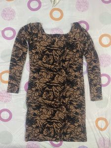 Patterned Long Sleeve Mini Dress