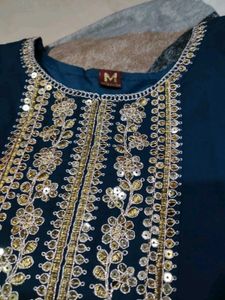 Teal Embroidered Kurta with Dupatta Set
