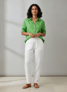 Linen Green Button-Down Shirt