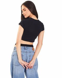 BONKERS CORNER black round neck cotton crop Tshirt