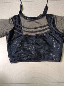 Grey Saree Sequence Blouse