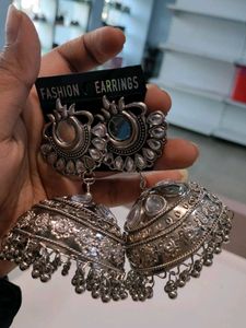 Oxidized Silver Jhumka Earrings