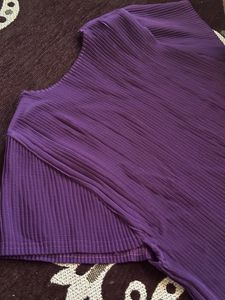 Purple Pleated Dress with Pockets -A010