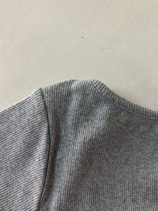 Grey Ribbed Square Neck Top