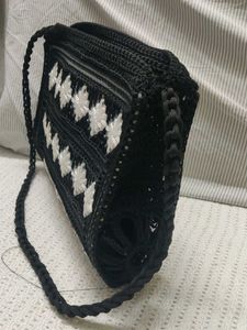 Black &amp; White Embroidered Crossbody Bag