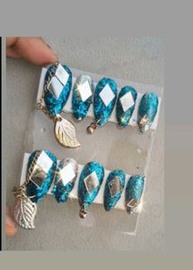 Blue Glitter trending Garba Press-On Nails 💙✨