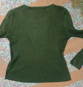Spring Olive Green Ribbed Knit Top