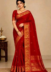 Elegant Red Silk Saree with Gold Border