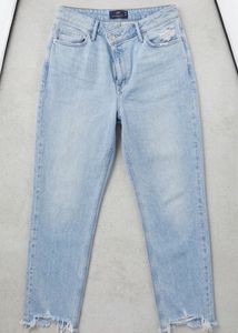 Light Wash Ripped Hem Jeans