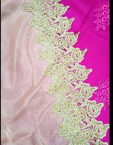 Elegant Pink Saree with Gold Lace