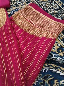 Beautiful Magenta Kurta Set with Gold Embellishmen