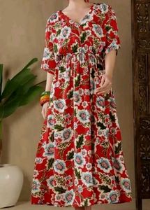 V-Neck Floral Print Midi Dress